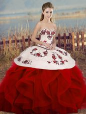 Sleeveless Lace Up Floor Length Embroidery and Ruffles and Bowknot Ball Gown Prom Dress