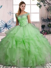 Eye-catching Floor Length Ball Gowns Sleeveless Green Sweet 16 Dress Lace Up