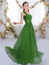 Stylish Chiffon One Shoulder Sleeveless Lace Up Ruching Dama Dress in Green