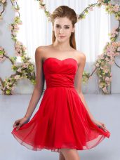 Superior Red Empire Chiffon Sweetheart Sleeveless Ruching Mini Length Lace Up Dama Dress