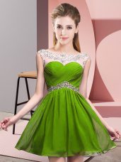 Sweet Chiffon Scoop Sleeveless Backless Beading and Ruching Prom Dresses in Olive Green