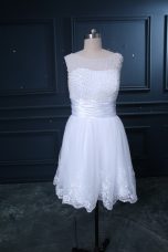 Excellent White Tulle Lace Up Wedding Gown Sleeveless Beading and Lace