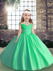 Apple Green Pageant Dress for Teens Party and Wedding Party with Beading Straps Sleeveless Lace Up