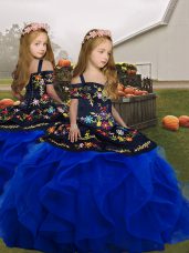 Dramatic Straps Sleeveless Lace Up Child Pageant Dress Royal Blue Tulle
