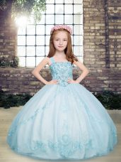 Straps Sleeveless Lace Up Little Girls Pageant Dress Wholesale Light Blue Tulle