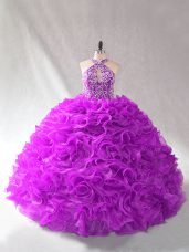 Unique Floor Length Lace Up 15 Quinceanera Dress Purple for Sweet 16 and Quinceanera with Beading