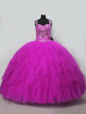 Fabulous Fuchsia Sleeveless Tulle Lace Up Sweet 16 Dresses for Sweet 16 and Quinceanera