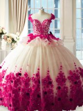 Clearance Tulle Sleeveless Quinceanera Dress Brush Train and Hand Made Flower