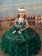 New Arrival Organza Sleeveless Floor Length Pageant Dress Toddler and Embroidery and Ruffled Layers