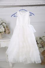Fabulous White Sleeveless Floor Length Ruffled Layers Zipper Flower Girl Dresses