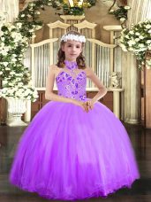 Lavender Sleeveless Tulle Lace Up Little Girls Pageant Dress