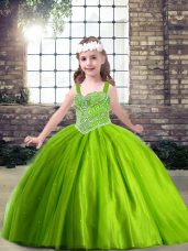 Enchanting Floor Length Ball Gowns Sleeveless Green Pageant Gowns For Girls Lace Up