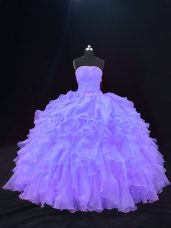 Smart Purple Ball Gowns Beading and Ruffles 15 Quinceanera Dress Lace Up Organza Sleeveless Floor Length