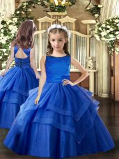 Royal Blue Sleeveless Ruffled Layers Floor Length Little Girl Pageant Gowns