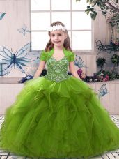 Straps Sleeveless Tulle Little Girls Pageant Dress Wholesale Beading Lace Up