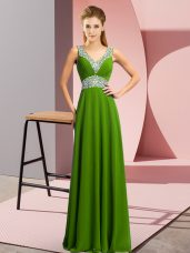 Green Empire Beading Party Dresses Lace Up Chiffon Sleeveless Floor Length