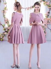 Customized Mini Length A-line Half Sleeves Pink Bridesmaid Dress Zipper