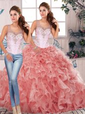 Organza Sleeveless Floor Length Quinceanera Dress and Beading and Ruffles