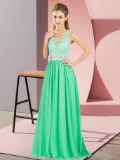 Modern V-neck Sleeveless Backless Prom Party Dress Apple Green Chiffon