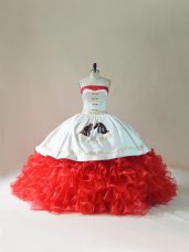 Sleeveless Brush Train Lace Up Embroidery and Ruffles 15 Quinceanera Dress