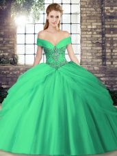 Turquoise Sleeveless Beading and Pick Ups Lace Up Quinceanera Gowns