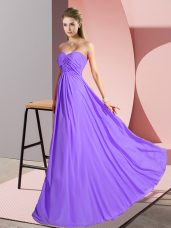 Super Lavender Sleeveless Ruching Floor Length Dress for Prom