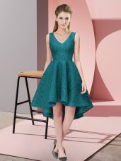 Hot Sale Teal Bridesmaid Dress Wedding Party with Lace V-neck Sleeveless Zipper