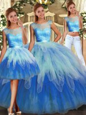 Simple Multi-color Scoop Neckline Lace and Ruffles 15 Quinceanera Dress Sleeveless Lace Up