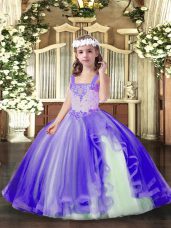 Lavender Tulle Lace Up Winning Pageant Gowns Sleeveless Floor Length Beading
