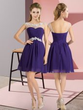 Glittering Cap Sleeves Mini Length Beading Lace Up Wedding Party Dress with Purple