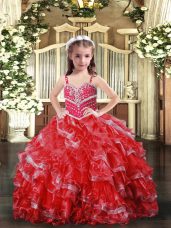 Beading Pageant Dresses Red Lace Up Sleeveless Floor Length