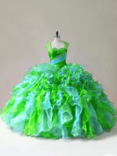 Multi-color Ball Gowns Straps Sleeveless Organza Floor Length Zipper Beading and Ruffles Ball Gown Prom Dress