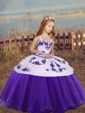 Custom Designed Floor Length Eggplant Purple and Purple Child Pageant Dress Organza Sleeveless Embroidery