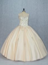 Simple Sleeveless Lace Up Floor Length Beading 15 Quinceanera Dress