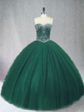 Customized Dark Green Sweetheart Neckline Beading Sweet 16 Dress Sleeveless Lace Up