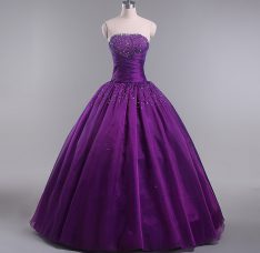 Pretty Floor Length Eggplant Purple Sweet 16 Quinceanera Dress Tulle Sleeveless Beading and Ruching
