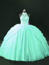 Lovely Beading Sweet 16 Quinceanera Dress Apple Green Lace Up Sleeveless Floor Length
