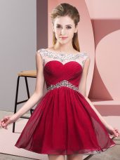 Custom Designed Red Chiffon Backless Scoop Sleeveless Mini Length Prom Dress Beading and Ruching