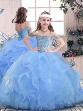 Blue Sleeveless Tulle Lace Up Little Girls Pageant Dress for Party and Sweet 16 and Wedding Party