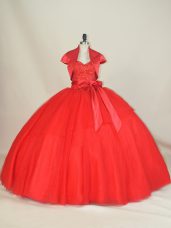 Fine Floor Length Ball Gowns Sleeveless Red Quinceanera Dresses Lace Up