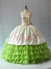 Sleeveless Floor Length Ruffled Layers Lace Up Quinceanera Gown with Green