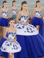 Royal Blue Tulle Lace Up Sweetheart Sleeveless Floor Length Quinceanera Dresses Embroidery and Bowknot