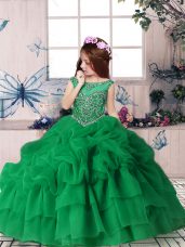 Scoop Sleeveless Organza Winning Pageant Gowns Beading and Pick Ups Zipper
