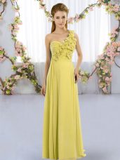 Dynamic Yellow Green Sleeveless Hand Made Flower Floor Length Dama Dress