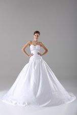 Edgy White Lace Up Wedding Gown Beading Sleeveless Brush Train