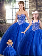 Deluxe Ball Gowns Sleeveless Blue Quinceanera Dresses Brush Train Lace Up