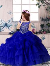 Royal Blue Sleeveless Organza Zipper Girls Pageant Dresses for Party and Military Ball and Wedding Party