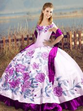 Off The Shoulder Sleeveless Lace Up Sweet 16 Dress Purple Satin and Organza