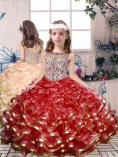 Graceful Floor Length Ball Gowns Sleeveless Red Kids Formal Wear Lace Up