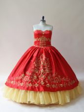 Red Lace Up Sweet 16 Quinceanera Dress Embroidery Sleeveless